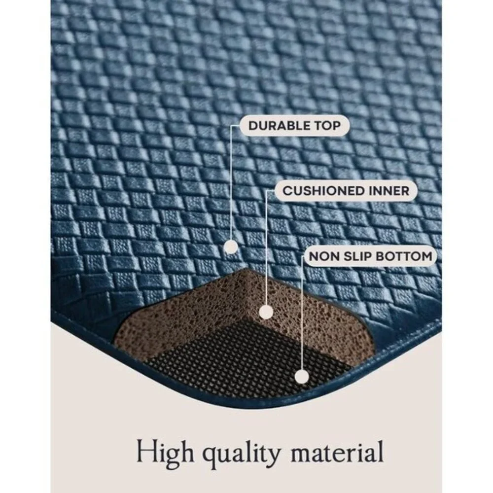 New Set of 2 Blue Memory Foam Cushioned Rugs for Office Home, Laundry, Kitchen